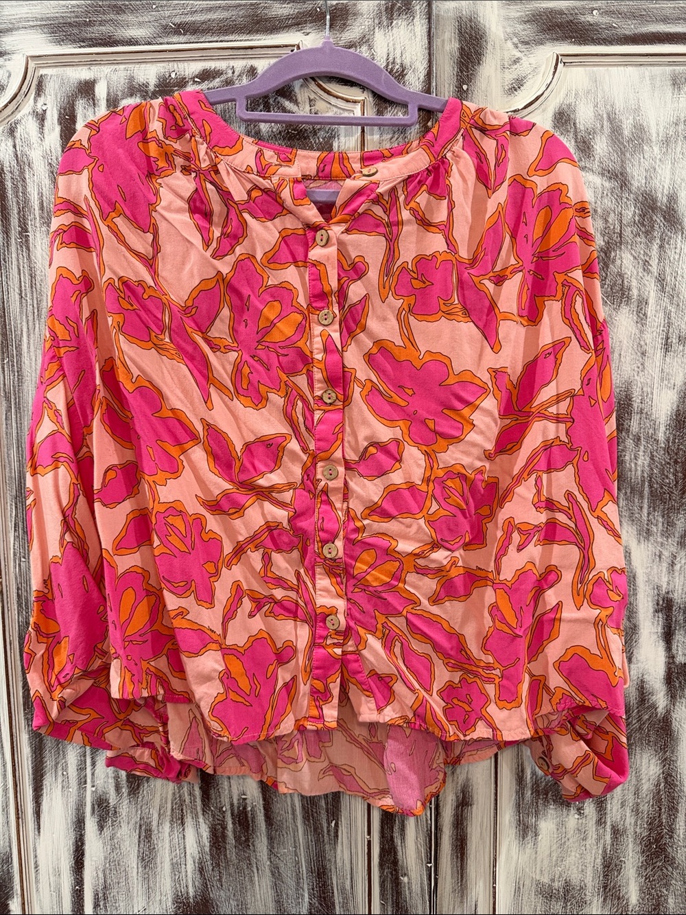 Women's Pink Floral Button-Up Blouse